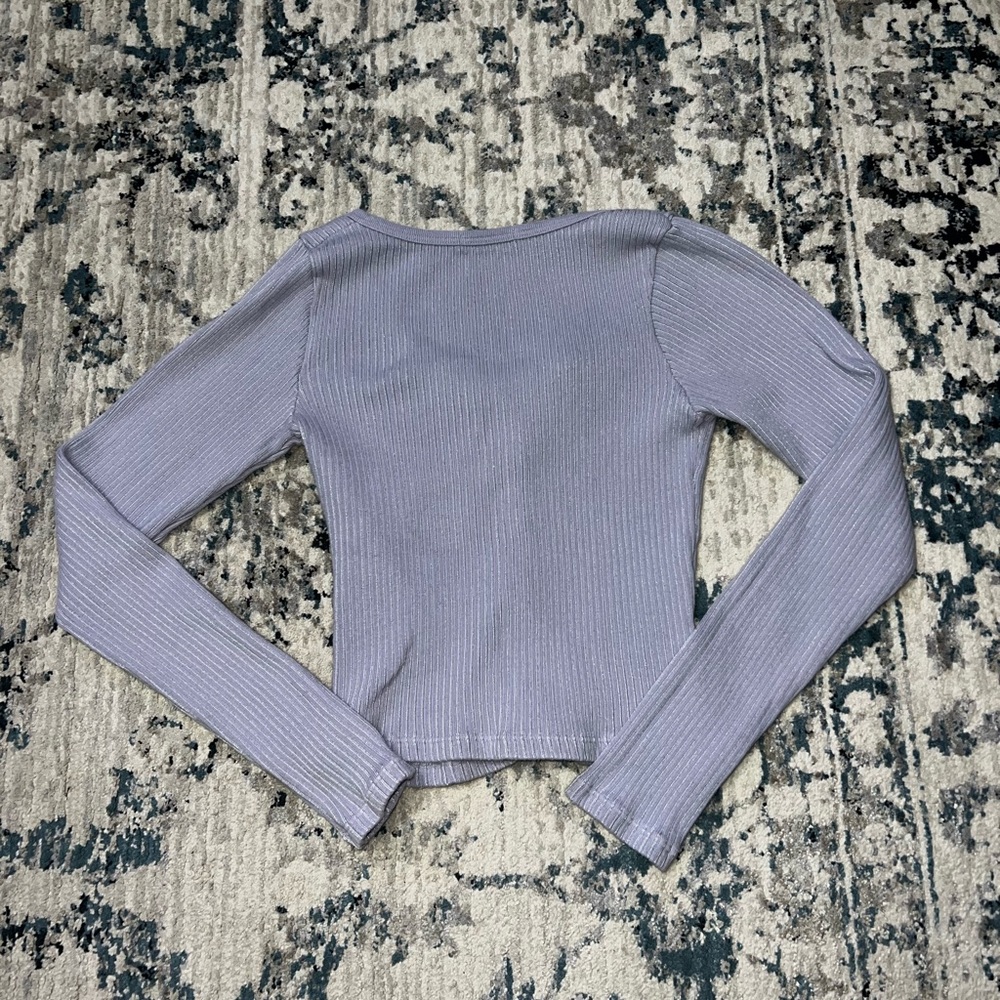 Lavender Ribbed Button-Up Cardigan - Picture 5 of 6
